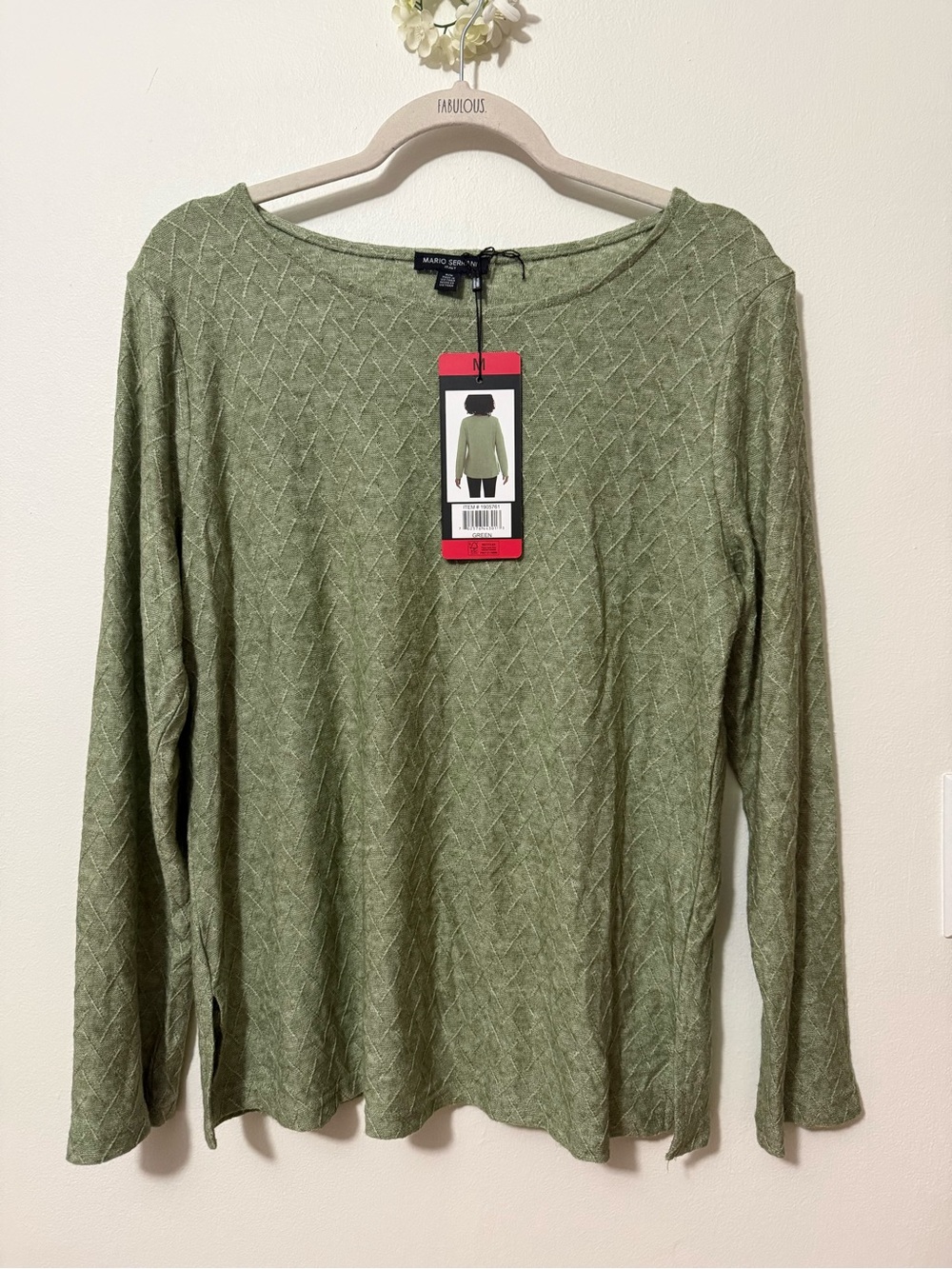 Mario Serrani Olive Diamond-Textured Long Sleeve Tee